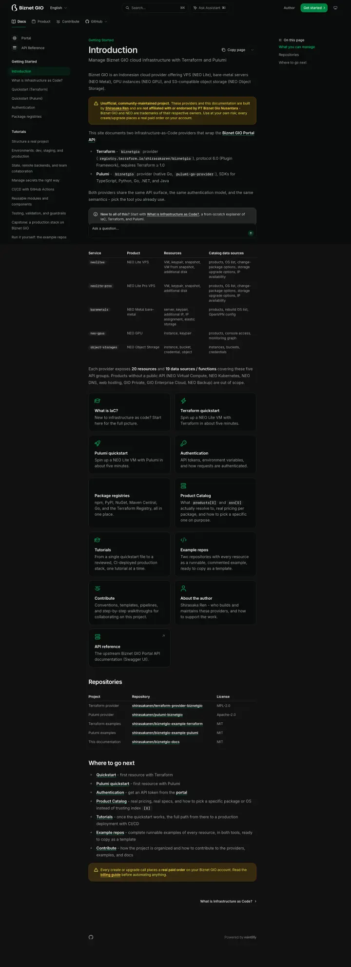 Complete BiznetGIO provider documentation introduction
